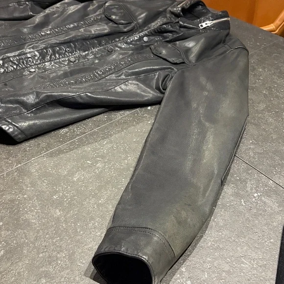 Men's All Saints Black Leather Shirt Jacket XXL - Picture 5 of 10